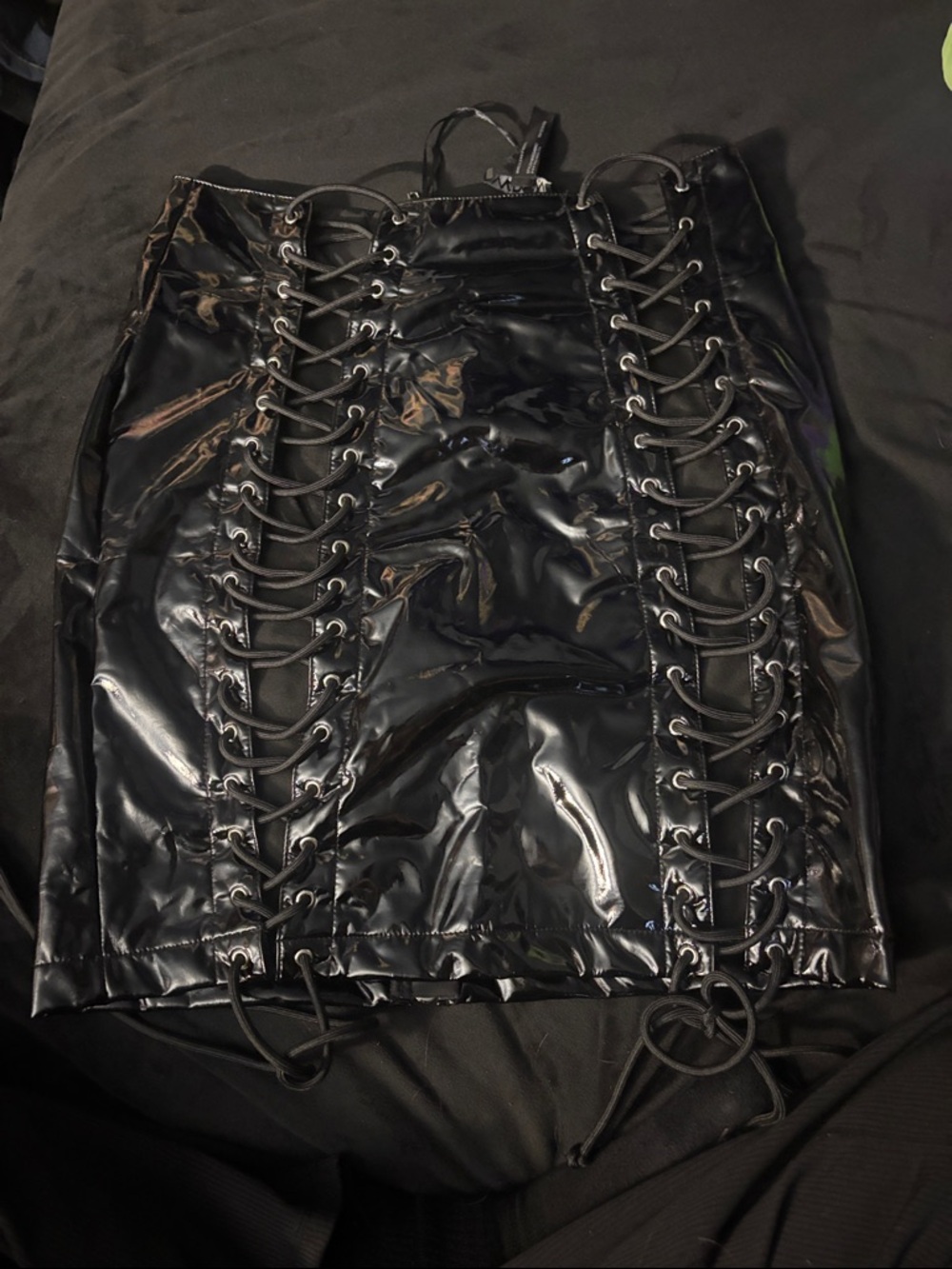 Dolls Kill Black Shiny Lace-Up Mini Skirt